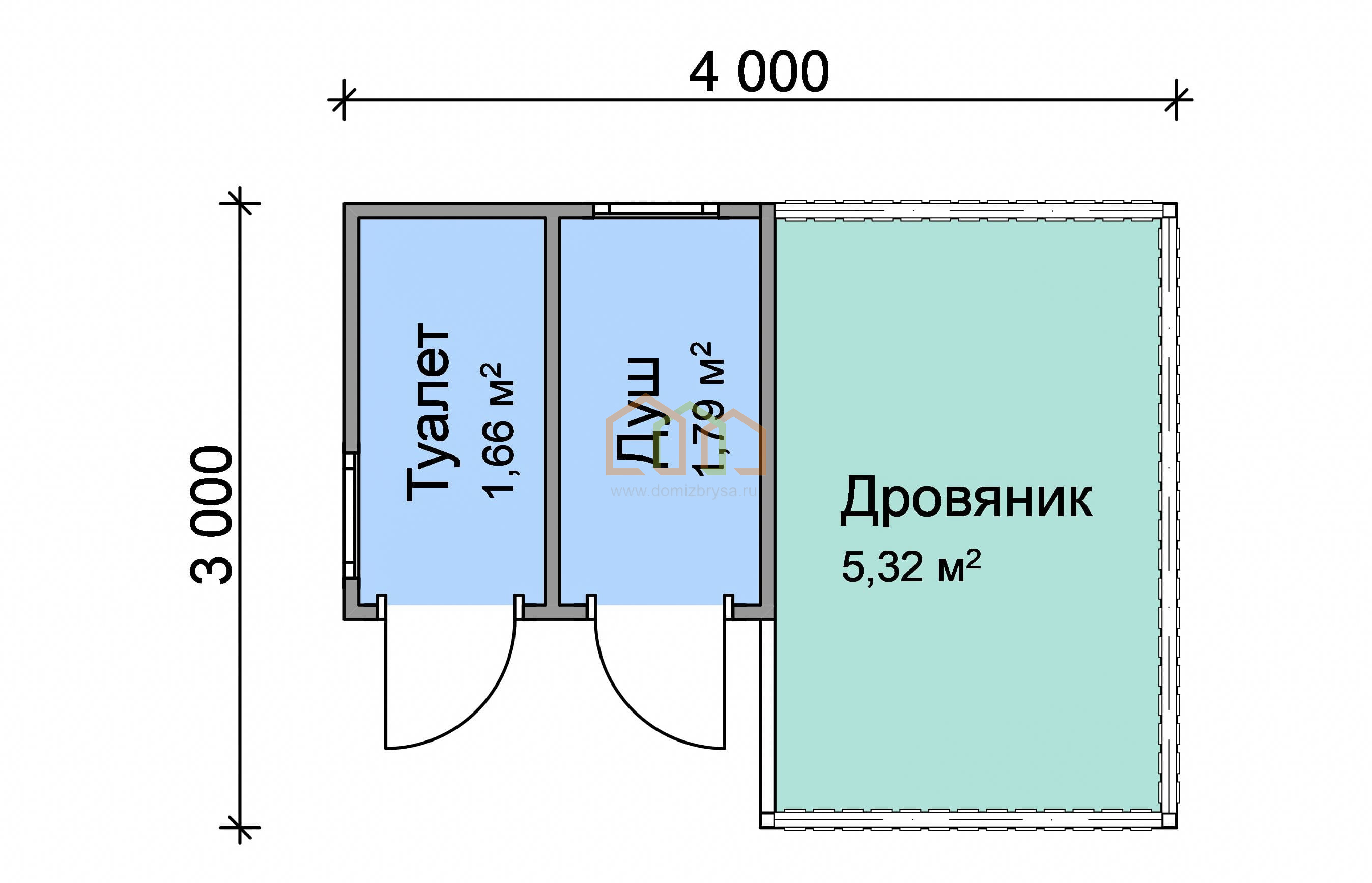 Угловой хозблок с туалетом, душем и дровником 3x4 (12 м²), цена 197500 руб.  под ключ в Новороссийске